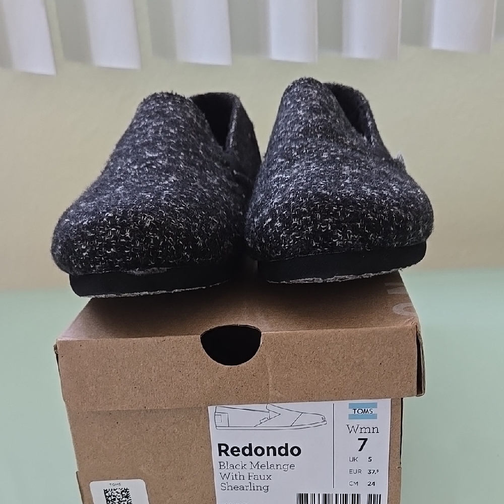 Toms Redondo Faux Shearling Lined Black Melange Shoes Size 7